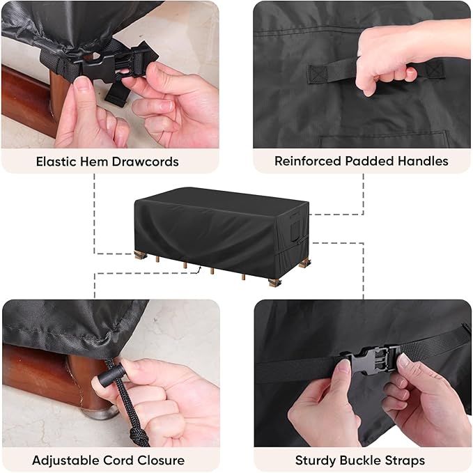 BALEINE Patio Furniture Covers, Outdoor Furniture Covers Waterproof, Heavy Duty Oxford Patio Table Cover for Outdoor Table, Chair, Sofa, Desk (Black 74"L×47"W×28"H)