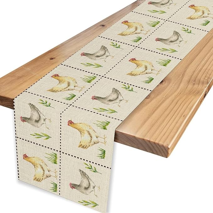 Farmhouse Rooster Table Runner, Rustic Farm Animals Chicken Plant Vintage Coffee Table Center Decor for Family Kitchen and Living Room Outdoor Country Holiday Party Table Decorations, 13" X 108"