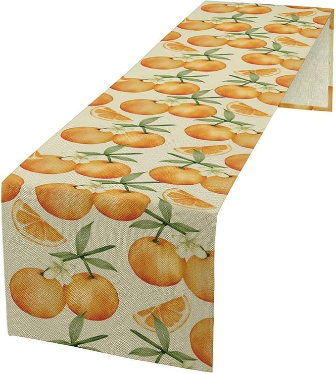 Orange Citrus Table Runner, Cute Spring Summer Fruit Themed Table Runner for Outdoor Birthday Party Kitchen Dining Home 13x120in