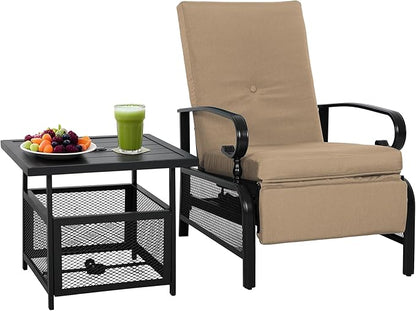 Incbruce 2 Pieces Outdoor Lounge Recliner Set, Adjustable Metal Recliner Sofa by Incbruce