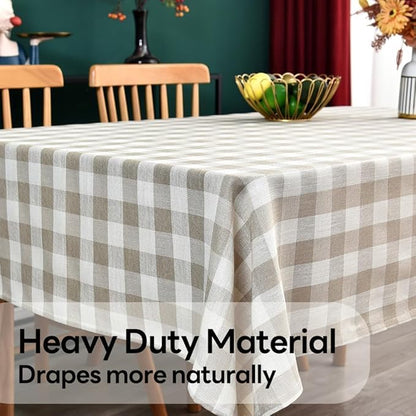 Gingham Table Cloth for Rectangle Tables Beige Checkered Plaid Tablecloth Heavy Duty Cotton Blend Washable & Wrinkle Table Cover for Outdoor Kitchen Dining Picnic Camping (60x120 Inch)
