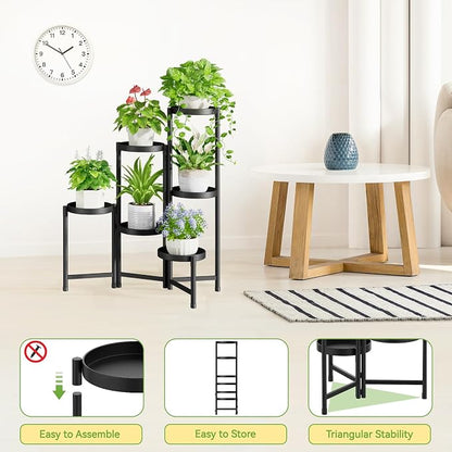 iDavosic.ly Plant Stand Indoor Outdoor, 6 Tier Metal Corner Shelf, Folding - Image 5