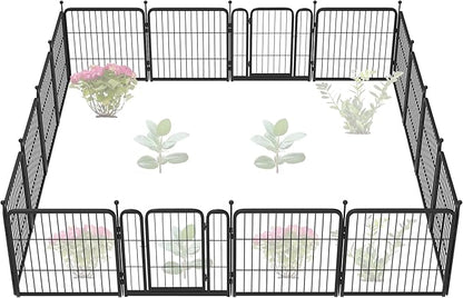 FXW Garden Fence Outdoor for The Yard – 24in(H) x 30.4ft(L) Heavy Duty Metal Animal Barrier for Dog and Rabbit, Decorative Dog Fence, 16 Panels, Black