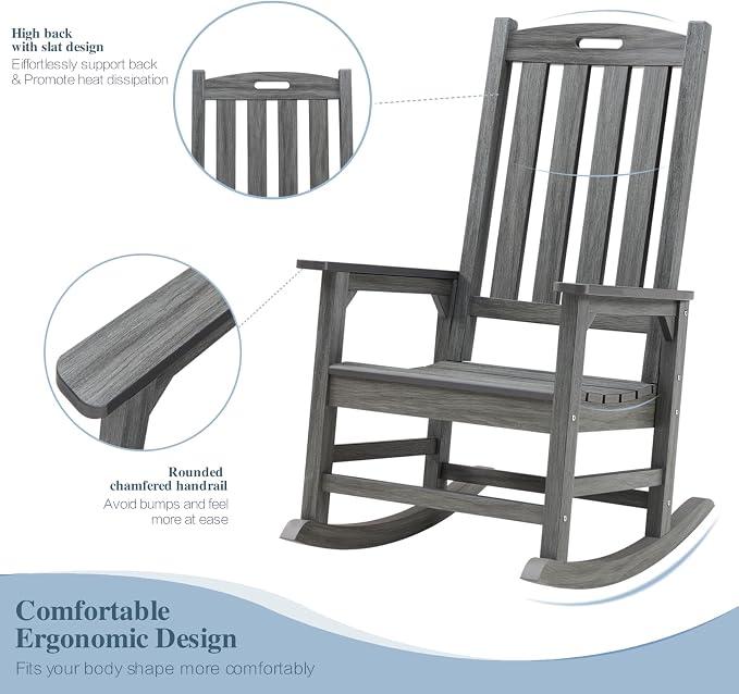Oversized Outdoor Rocking Chair, HDPE Porch Rocker | High Back Rocking Chairs - Image 4