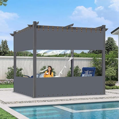 Covers & All Outdoor Clear Panel Curtain, 12 oz Vinyl Outdoor Curtains for Patio, Weather Resistant Waterproof Tarp with Brass Grommets for Pergola, Porch, Gazebos, Balcony (7'H x 12'W Feet, Gray)