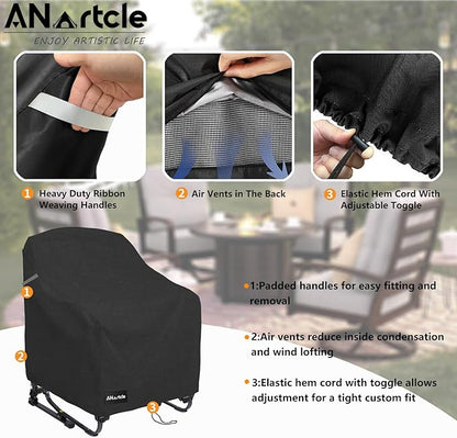 Rocking Chair Covers for GCI Outdoor 37072 Chair, Freestyle Rocker, Waterproof Heavy Duty Camping Chair Covers (26 W x 27 D x 34 H Inches) Black