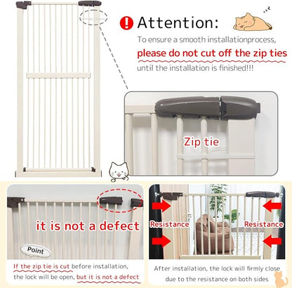 Lumizone Extra Tall Cat Gate 61.02" High Pressure Mounted Extra Wide 50.79"-55.11" (17Sizes) 1.37" Gap No Drilling Auto-Close Tall Pet Gate for Dogs (Cream, 50.79"-55.11" W)