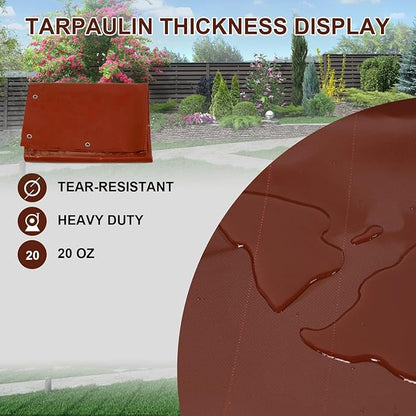 20 Oz Outdoor Vinyl Curtain with Double Sided Zip, Outdoor Clear Panel Curtain, Weather Resistant Outdoor Curtain for Pergola, Porch, Gazebos, with Rustproof Grommets (8'H x 7'W, Brown)