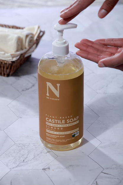 Dr. Natural Castile Liquid Soap, Almond, 2 pc - Sulfate-Free, Paraben-Free, Cruelty-Free Multi-Purpose Soap with Shea Butter, Coconut Oil, Olive Oil