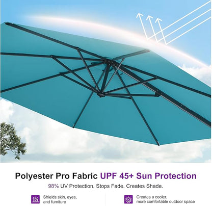 PURPLE LEAF Cantilever Umbrella 10 Feet Round 360° Rotation Turquoise | - Image 5