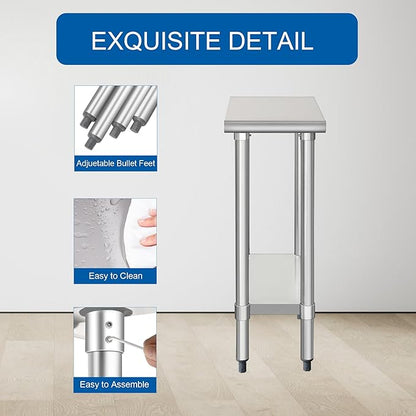 HARDURA Stainless Steel Table 24X12 Inches with Undershelf and Galvanized Legs NSF Heavy Duty Commercial Prep Work Table for Restaurant Kitchen Home and Hotel