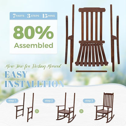 Flamaker Acacia Wood Outdoor Rocking Chairs Set of 2 | High Back and Widen - Image 4