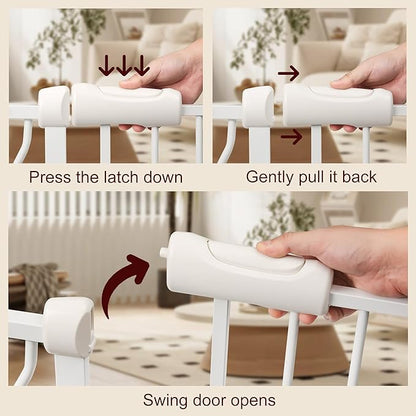 Extra Wide Baby Gate 57.5-66.9 Pressure Mounted,Child Dog Pet Safety Gates with Walk Through Door for Doorways Stairs No Drilling in Door,White