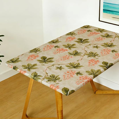 Rectangle Picnic Table Cloth, Elastic Waterproof Fitted Vinyl Tablecloths for 5 Foot Tables, Wipeable Flannel Backed Table Covers for Dining, Camping, Outdoor(Flower,36"x60")