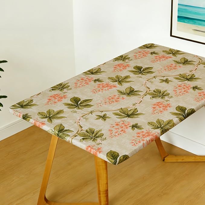 Rectangle Picnic Table Cloth, Elastic Waterproof Fitted Vinyl Tablecloths for 5 Foot Tables, Wipeable Flannel Backed Table Covers for Dining, Camping, Outdoor(Flower,30"x60")