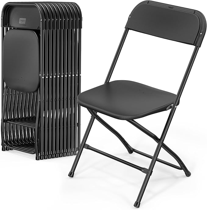 VINGLI 12 Pack Black Plastic Folding Chair, Indoor Outdoor Portable Stackable by VINGLI