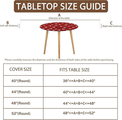 Valentines Day Round Fitted Tablecloth with Elastic Red White Love Heart Circle Table Cloth for 40-44" Round Tables Stretch Waterproof Washable Valentine Table Cover for Picnic Dining Party Decor