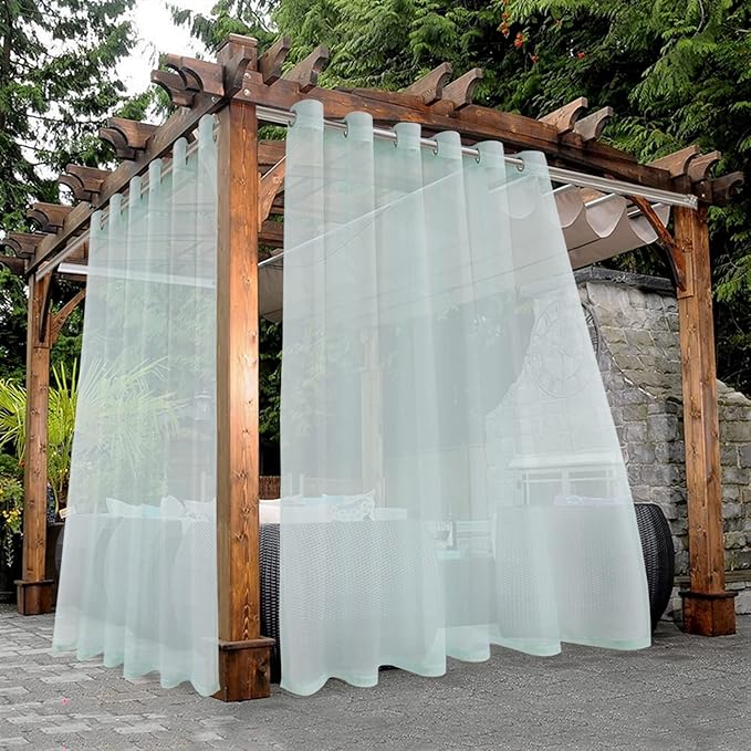 BONZER Sheer Outdoor Curtains for Patio Waterproof 2 Panels | Wide Grommet by Bonzer