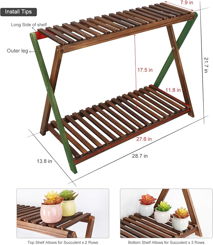 Wood Plant Stand Shelf Indoor Outdoor 2 Tier Plant Bench Corner | Stepped - Image 2