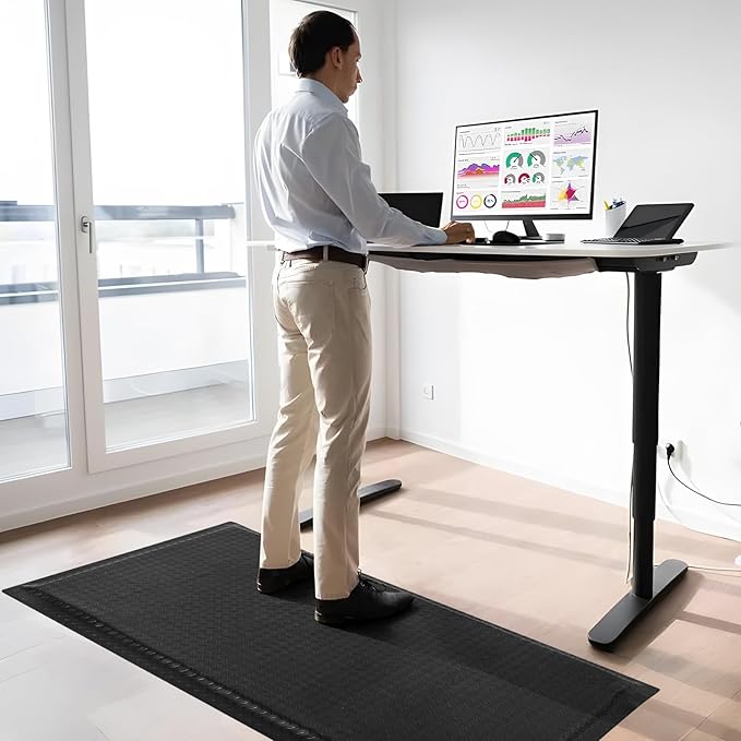 Nisorpa Anti Fatigue Mats Industrial 3' x 5' Ergonomic Standing Mat 15/16" Extra Thick Kitchen Rugs for Standing Heavy Duty Commercial Diamond Plate - Safety Support for Leg & Back Pain, Black