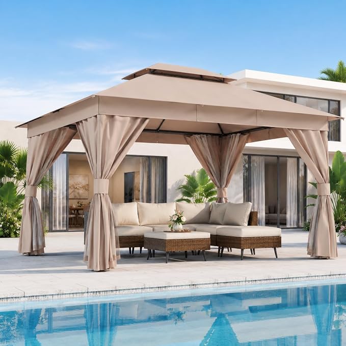 10'x12' Outdoor Gazebo, Heavy Duty Metal Frame Patio Canopy by LAUSAINTHOME
