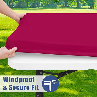 Spandex 5 Foot Rectangle Table Cloth 6 Pack, Elastic Fitted Tablecloths for Picnic, Stretch Washable Patio Table Cover for Outdoor, Camping, Banquet and Parties (Fuchsia, 30"x60")