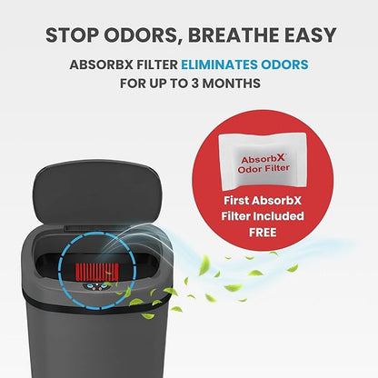 iTouchless 13 Gallon Automatic Sensor Trash Can with Lid, AbsorbX Odor Control System, Gunmetal Gray Stainless Steel Kitchen Garbage Bin, Fingerprint-Proof, Hands-Free Operation, Oval