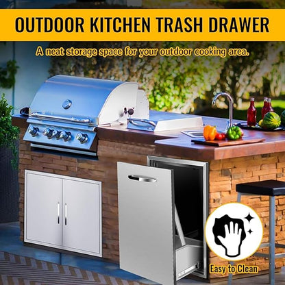 Outdoor Kitchen Stainless Steel Triple Access BBQ Drawers With Handle For BBQ Island Patio Grill Station,Trash Drawer