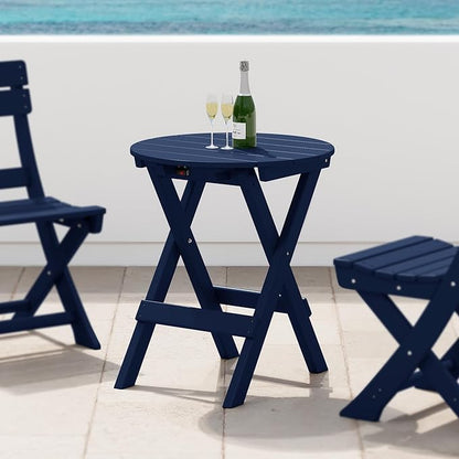 Costaelm Paradise HDPE Outdoor 24.5 Inch Round Portable Folding Patio Dining Table, Navy Blue