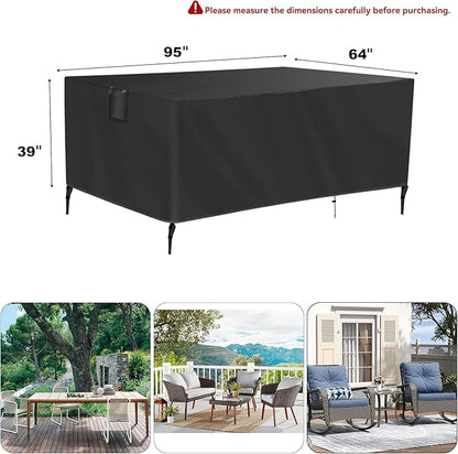 TUOKING Outdoor Furniture Covers Heavy-Duty 420D Waterproof Cover,All-Weather Patio Furniture Protector for Sofa,Chairs & Table-UV-Resistant,Anti-Tear Dustproof Covers (Black, 95"L x 64"W x 39"H)