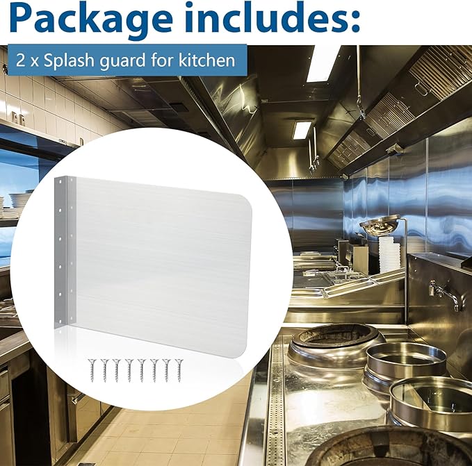 Therwen 2 Pcs Stainless Steel Side Splash Guard for Kitchen Sink 15 x 12 Inch Wall Mount Guard with Screws Commercial Restaurant Bar Hand Wash Sink and Compartment Prep Splash Protector Supply