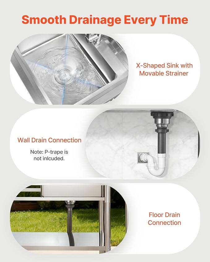 VEVOR Stainless Steel Utility Sink, Rolling Single Bowl Commercial Kitchen Sink with Wheels,Faucet and Hot & Cold Water Pipe,Utility Basin Workbench for Garage Restaurant Laundry 39.4 x 19.7 x 41.5 in