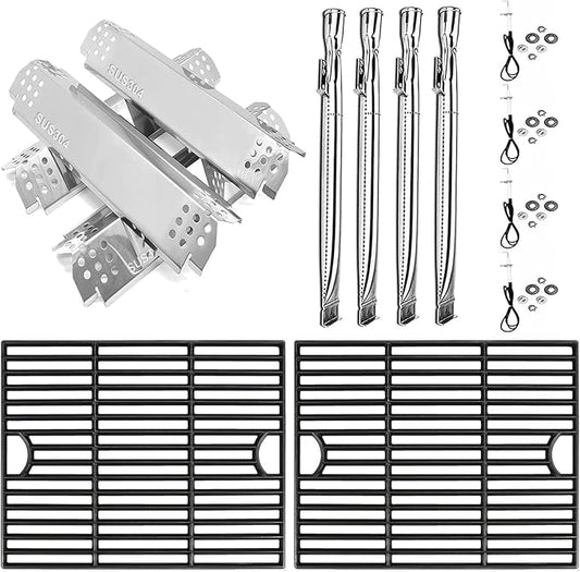 Hisencn Grill Parts for Home Depot Nexgrill 4 Burner 720-0830H, 720-0783E, 5 Burner 720-0888N, 720-0888 Gas Grill Models, 304 Stainless Steel Grill Burner, Heat Plate, Cast Iron Grill Grates
