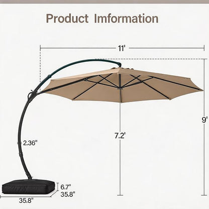 Outdoor Patio Umbrella with Base included, 11 FT Deluxe Curvy Cantilever - Image 5