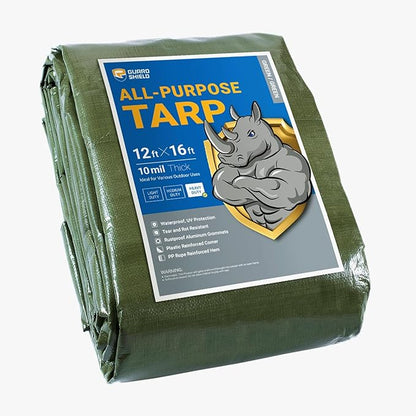 GUARD SHIELD Heavy Duty Tarp 12x16 Feet Green Multi Purpose Thick Waterproof Poly Tarp Cover 10mil