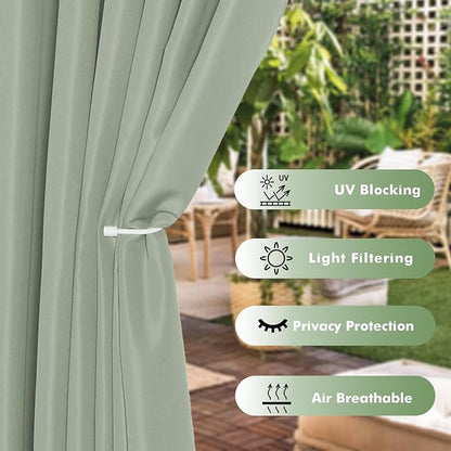 Outdoor Curtains for Patio Waterproof 6 Pcs 54x84 Inch Sage Green | Outsides - Image 3