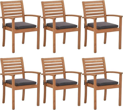 Stackable Patio Dining Chairs Set of 6, Dark Grey | Outdoor Acacia Wood Chairs by OCOrange-Casual