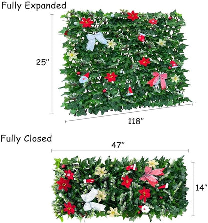 Expandable Fence Privacy Screen for Balcony Patio Outdoor,Decorative Faux Ivy Fencing Panel,Artificial Hedges (Single Sided Leaves) (2, Christmas-Ivy)