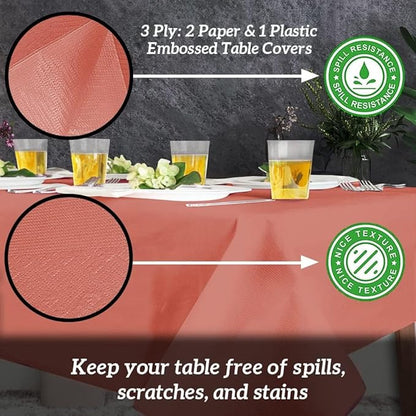PARTY BARGAINS 5 Disposable Table Covers - 54" X 108" Red Table Cover, 3 Ply Paper & Plastic Tablecloth