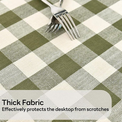Gingham Table Cloth for Round Tables Green Checkered Plaid Tablecloth Heavy Duty Cotton Blend Washable & Wrinkle Table Cover for Outdoor Kitchen Dining Picnic Camping (60 inch Diameter)
