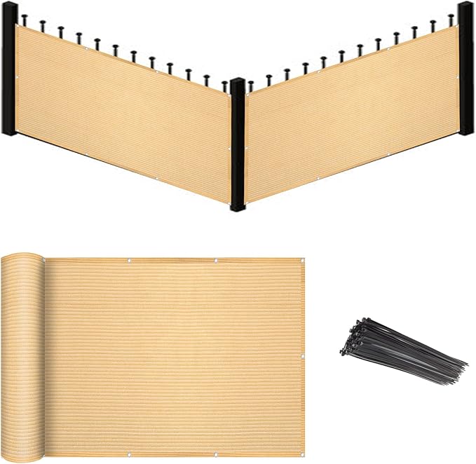 Eden's Decor Balcony Privacy Screen Cover Mesh Windscreen Weather-Resistant UV Protection for Backyard Deck, Patio, Balcony, Pool, Porch, Fence, Railing, Gardening (Beige,6'x 50')