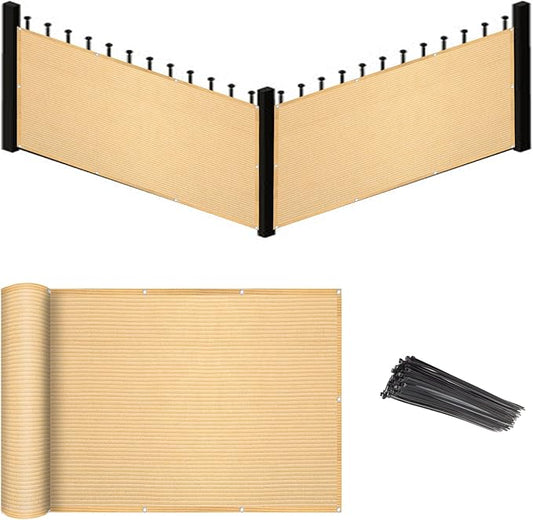 Eden's Decor Balcony Privacy Screen Fence Beige 3'x 15' Privacy Screen Mesh UV Protection Weather-Resistant for Patio, Deck, Porch, Railing, Gardening Custom