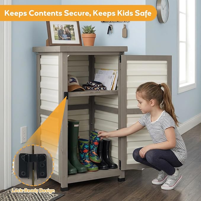 PetsCosset Small Outdoor Storage Cabinet, Wood & Plastic Potting Bench Table - Image 3