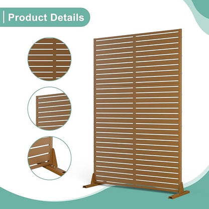 Metal Privacy Screen for Outdoor & Indoor Use, Free Standing Privacy Screen for Patio Garden Pool, 72" H x 47" W Decoative Privacy Panels, Weather Resistant, Easy Assembly (Brown Louvered)
