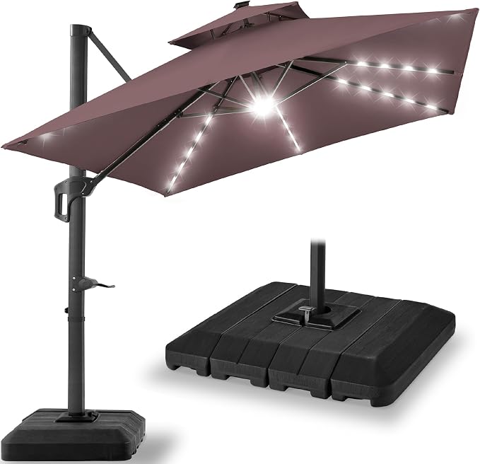 Best Choice Products 9x12ft LED Cantilever Patio Umbrella w/Base Included & by Unknown