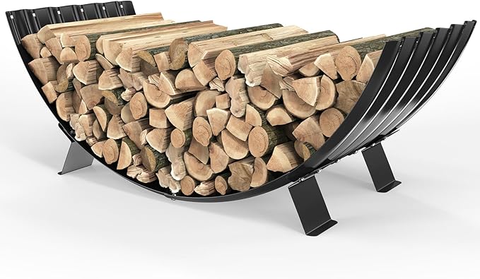 40 inch Diameter Sector Firewood Rack Storage -0.8MM Thick Galvanized Steel with Wave Pattern & 4 Stable Feet, Black Coated for Indoor/Outdoor Wood Storage (3.3FT Diameter)
