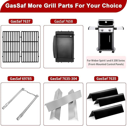 GasSaf 17.5 Grill Grates for Weber 7637 Spirit 200 E210 E220 S210 S220, GS4 Spirit II E-210 (Front-Knob), Cooking Grates Replacement Parts for Weber 2 Burner Gas Grills, 17.5 x 10.2 Cast Iron, 2-Pack