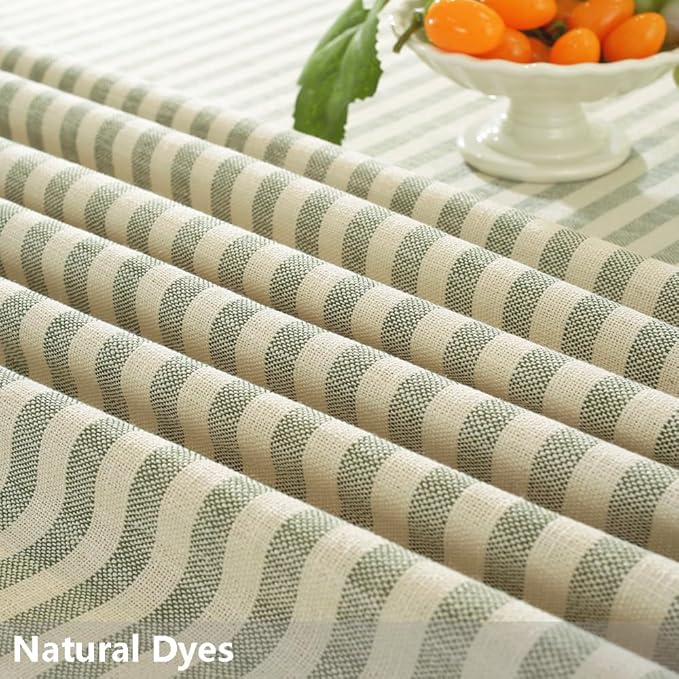 TruDelve Round Table Cloths 60 Inch Fits for Round Tables from 35" to 45" in Diameter, Green Striped Cloth Tablecloths (Green,60",Round)