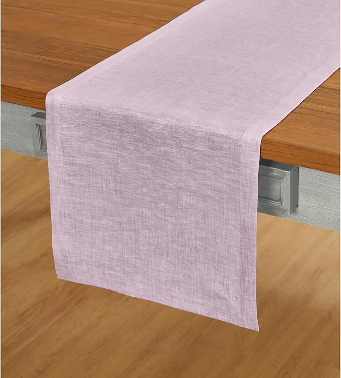 Solino Home Linen Chambray Lavender Table Runner 108 Inches Long - Athena, 100% Pure Linen 14 x 108 Inch Table Runner for Spring, Easter, Valentines