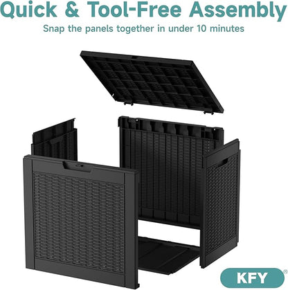 30 Gallon Waterproof Resin Deck Box, UV Resistant Outdoor Storage for Garden, Patio, Porch, Delivery, Rattan Black